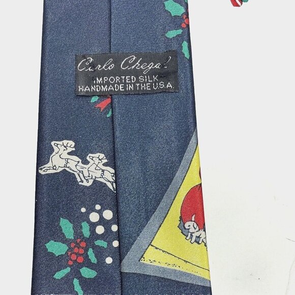 CARLO CHEGA Imported Silk Christmas Tie Blue Multi Men's‎ 3.75" Santa Parties - Picture 6 of 9